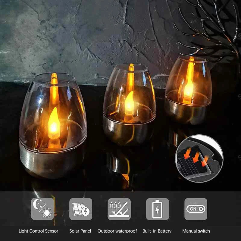 LED Solar Light Waterproof Candles Flameless Outdoor Solar Tea Lights Rechargeable Candles for Party Garden Home Decor