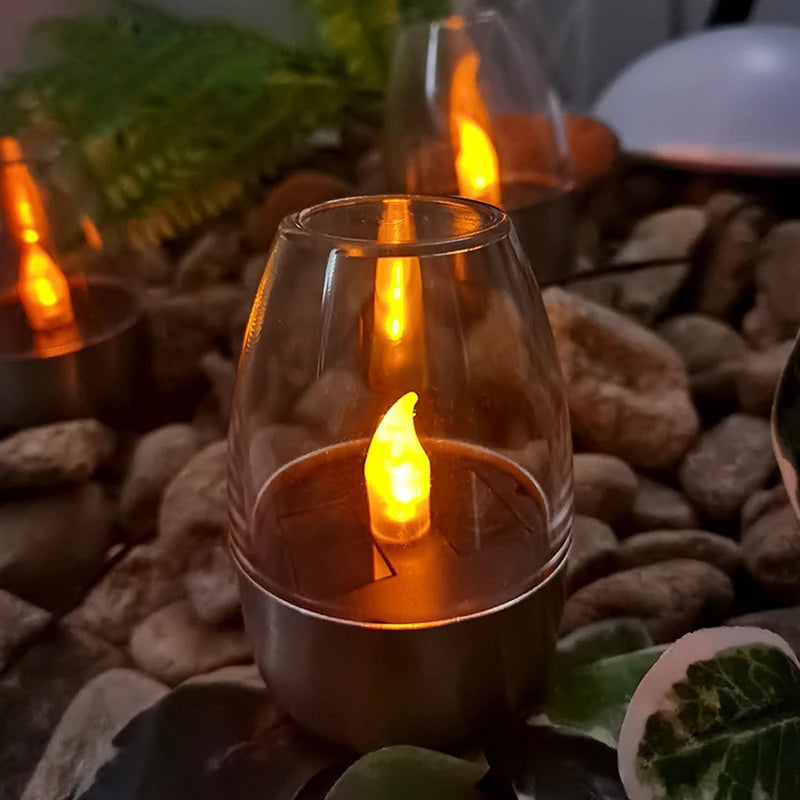 LED Solar Light Waterproof Candles Flameless Outdoor Solar Tea Lights Rechargeable Candles for Party Garden Home Decor