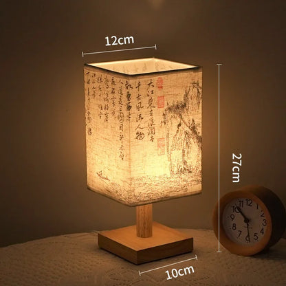 LED Square Decoration Table Lamps Simple Chinese Style Dimmable USB Plug Night Light Fabric Lampshade Bedroom Bedside Lights