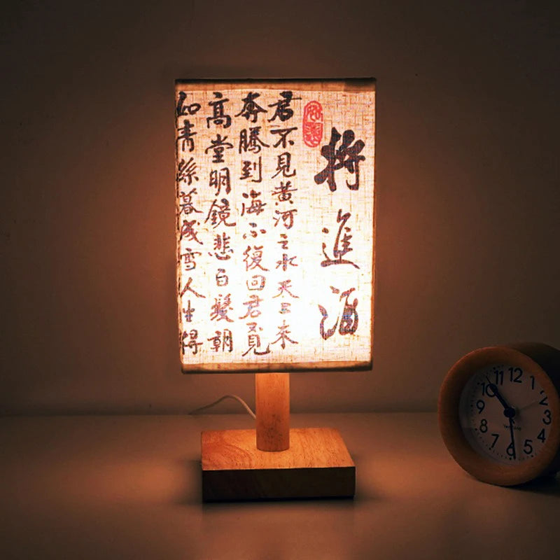 LED Square Decoration Table Lamps Simple Chinese Style Dimmable USB Plug Night Light Fabric Lampshade Bedroom Bedside Lights