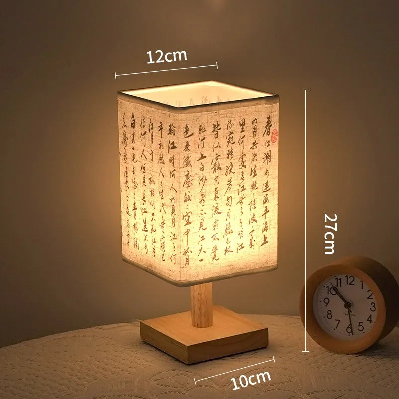 LED Square Decoration Table Lamps Simple Chinese Style Dimmable USB Plug Night Light Fabric Lampshade Bedroom Bedside Lights