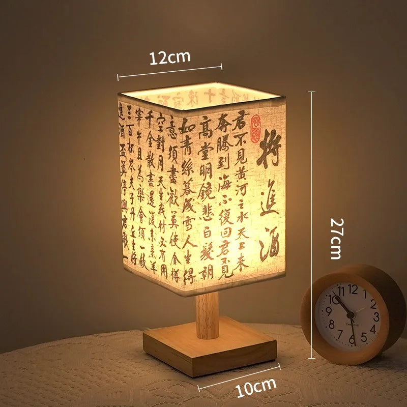 LED Square Decoration Table Lamps Simple Chinese Style Dimmable USB Plug Night Light Fabric Lampshade Bedroom Bedside Lights