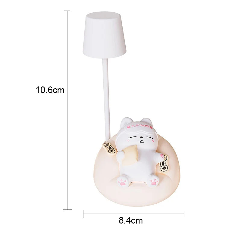 LED Table Night Light Cartoon Cute Pet Animal Bear Pig Cat Dog USB Recharge Battery Child Eye Protection Warm White Desk Lamp