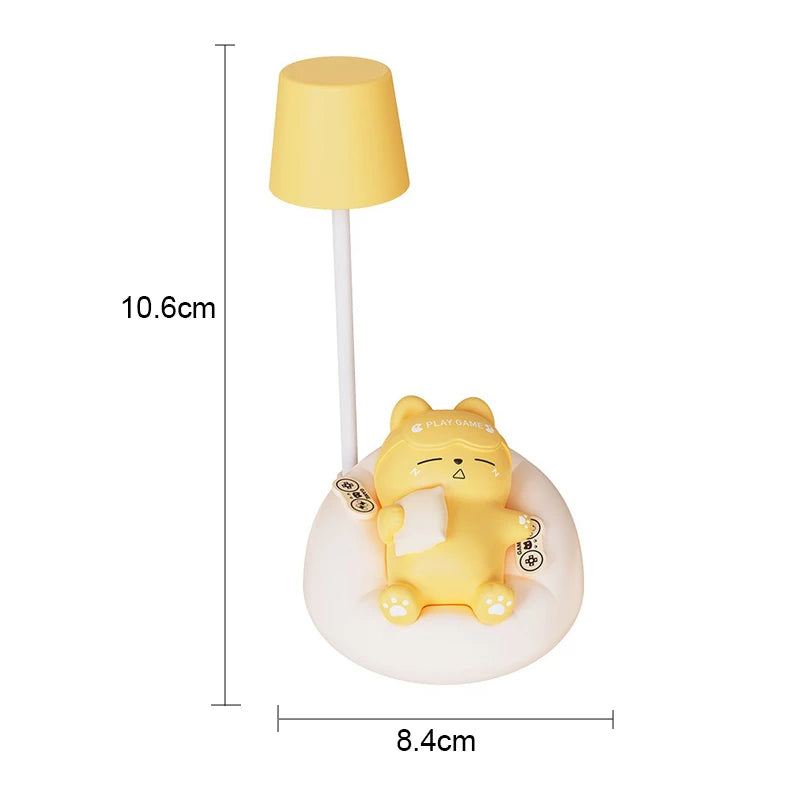 LED Table Night Light Cartoon Cute Pet Animal Bear Pig Cat Dog USB Recharge Battery Child Eye Protection Warm White Desk Lamp