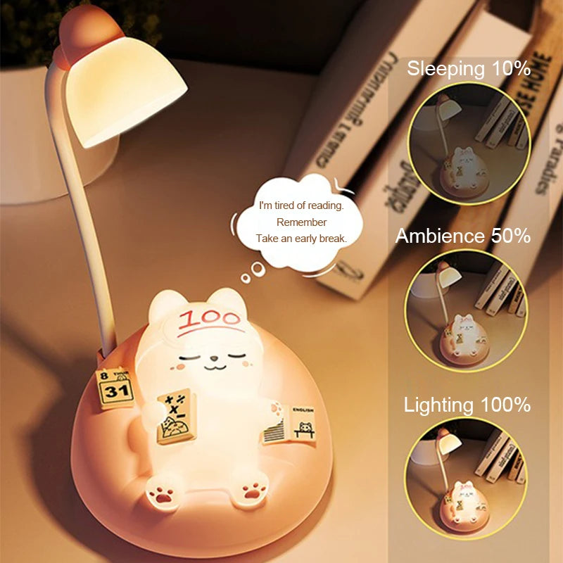 LED Table Night Light Cartoon Cute Pet Animal Bear Pig Cat Dog USB Recharge Battery Child Eye Protection Warm White Desk Lamp