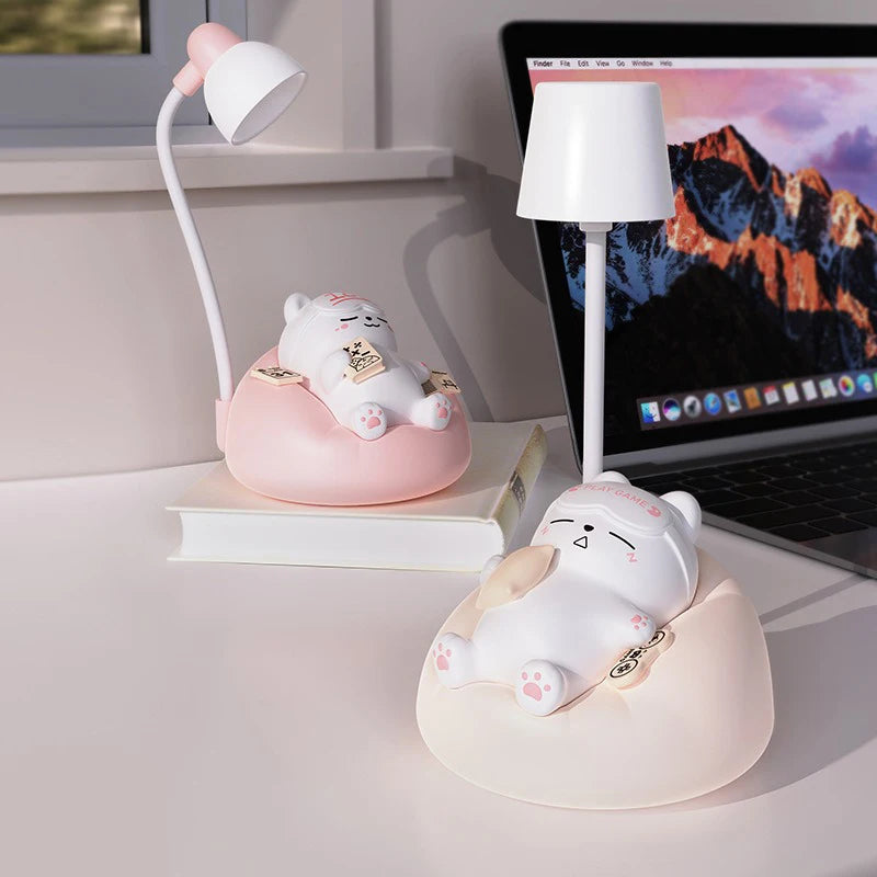 LED Table Night Light Cartoon Cute Pet Animal Bear Pig Cat Dog USB Recharge Battery Child Eye Protection Warm White Desk Lamp