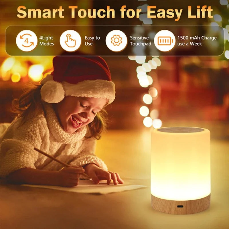 LED Touch Sensor Night Lamp USB Rechargeable Bedroom Bedside RGB Table Lamp Portable Dimmable Atmosphere Decor Light