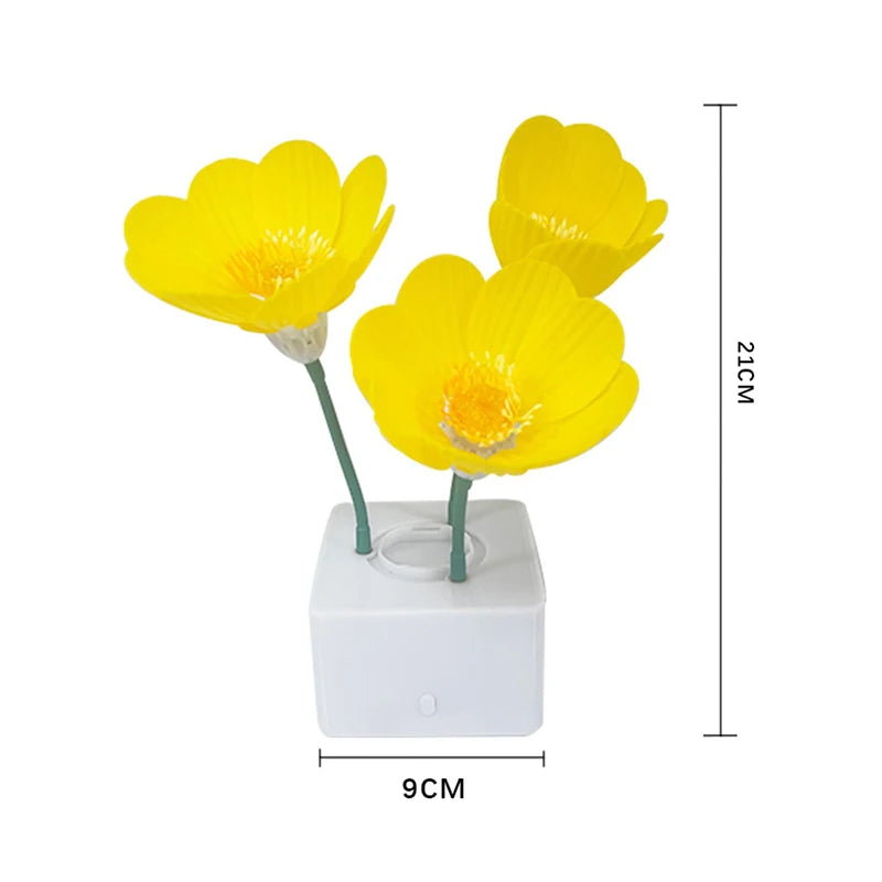 Mini LED Flower Night Light Cute Small Table Lamp Desktop Ornament Bedside Bedroom Ambient Lights Children Toy Kids Holiday Gift