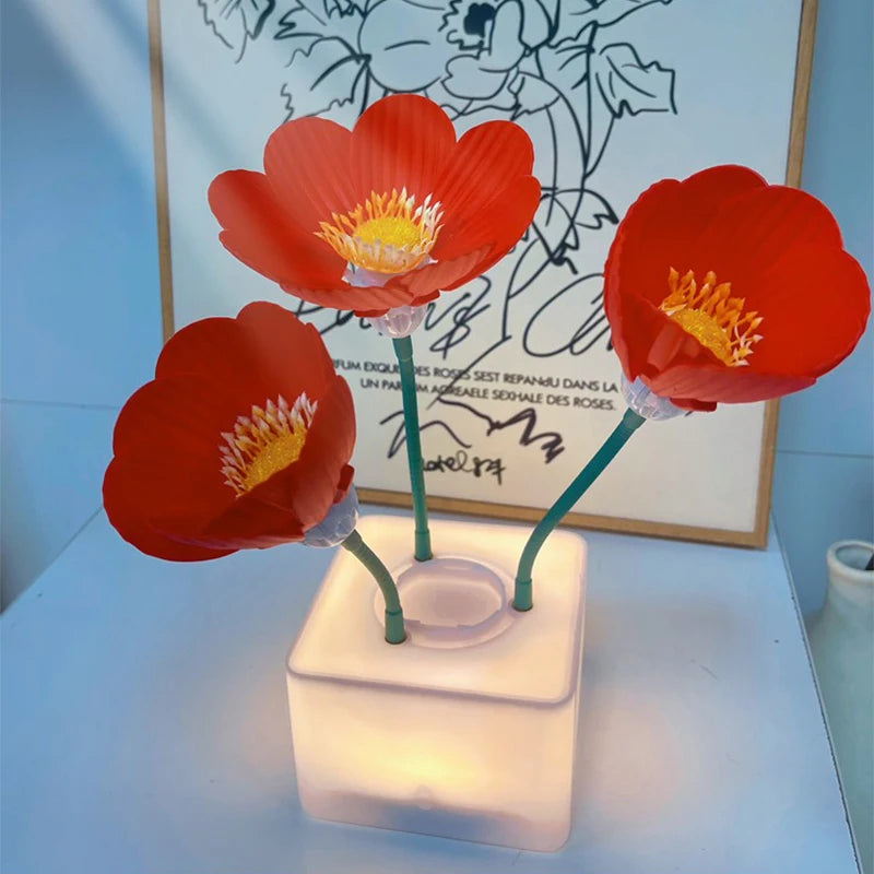 Mini LED Flower Night Light Cute Small Table Lamp Desktop Ornament Bedside Bedroom Ambient Lights Children Toy Kids Holiday Gift