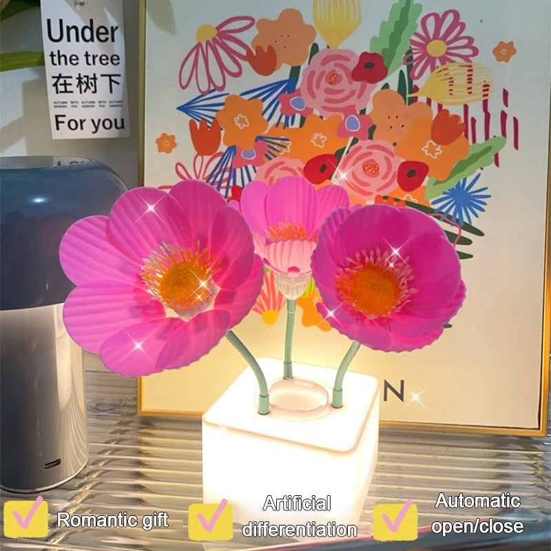 Mini LED Flower Night Light Cute Small Table Lamp Desktop Ornament Bedside Bedroom Ambient Lights Children Toy Kids Holiday Gift