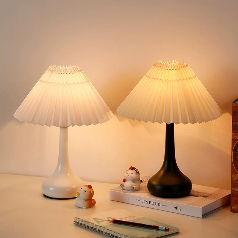 Nordic Pleated Table Lamp DIY Foldable 5V USB 220V Art Atmosphere Bedroom Bedside Night Light Home Decorate