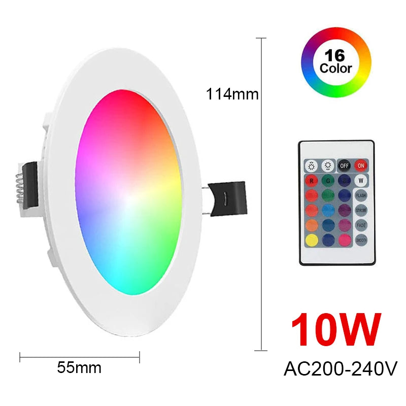 RGB LED Downlight AC 10W/15W Ceiling Light AC 110V 220V Dimmable Downlight Recessed Led Spot Lamp With IR Remote Control Lamp