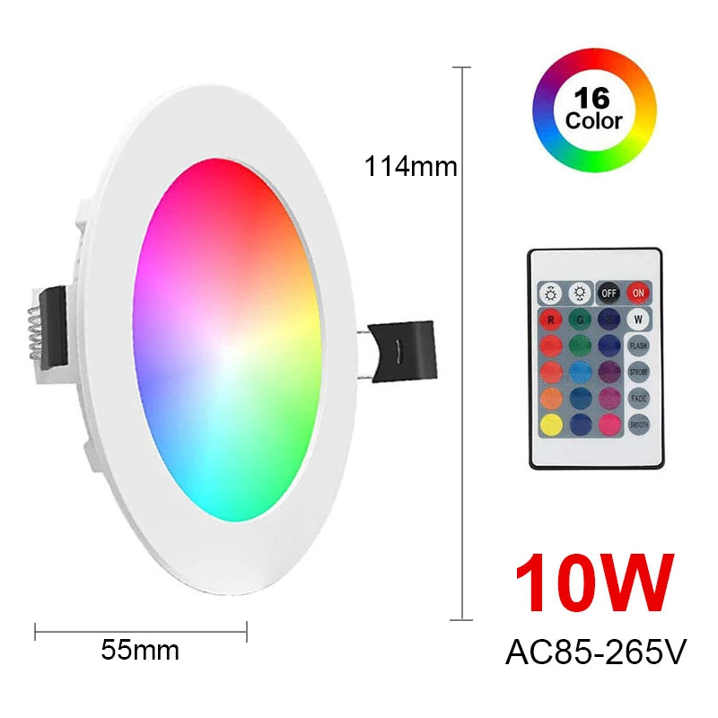 RGB LED Downlight AC 10W/15W Ceiling Light AC 110V 220V Dimmable Downlight Recessed Led Spot Lamp With IR Remote Control Lamp