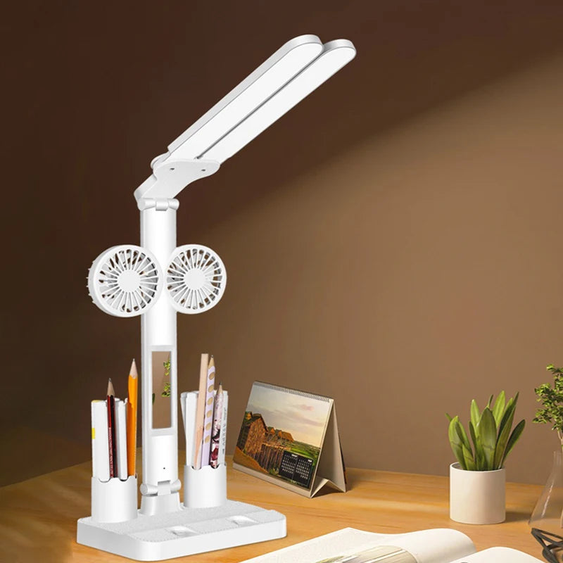 Rechargeable Table Lamp for Study Desk Lamp Reading Light LED Table Light with Fan LED Clock Dispaly Reading Lamp