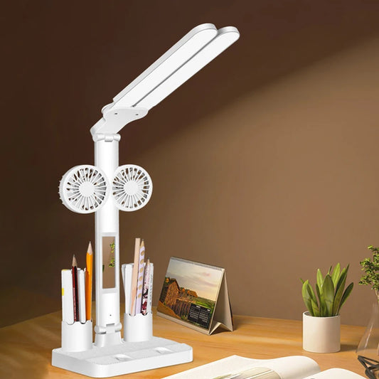 Rechargeable Table Lamp for Study Desk Lamp Reading Light LED Table Light with Fan LED Clock Dispaly Reading Lamp