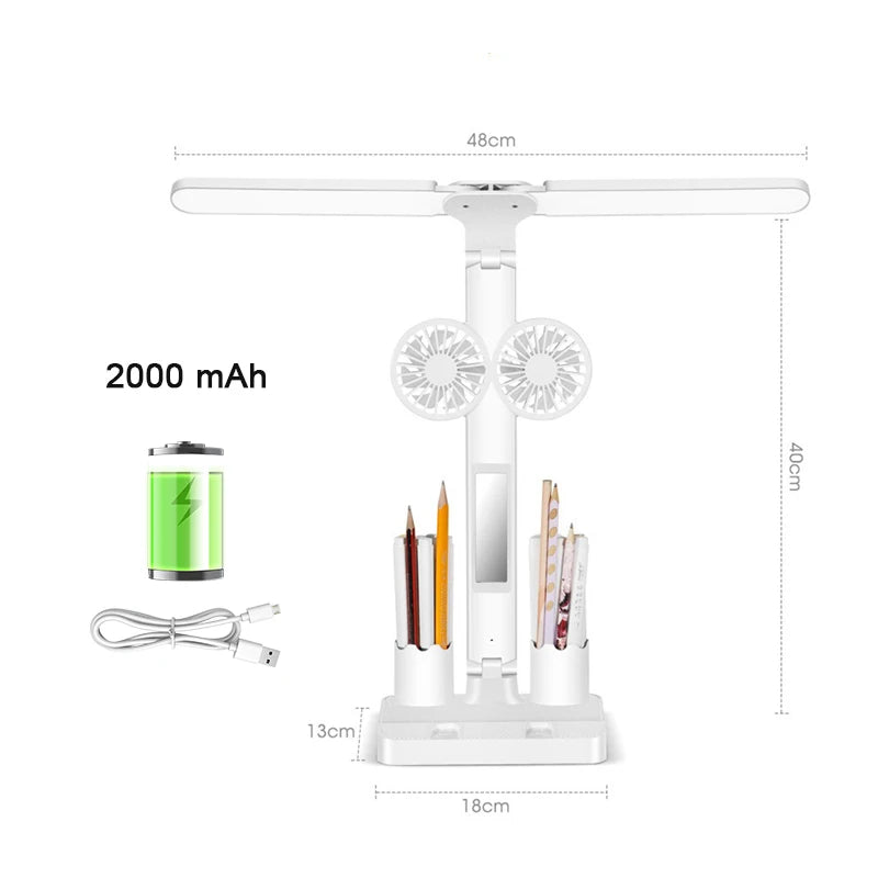 Rechargeable Table Lamp for Study Desk Lamp Reading Light LED Table Light with Fan LED Clock Dispaly Reading Lamp