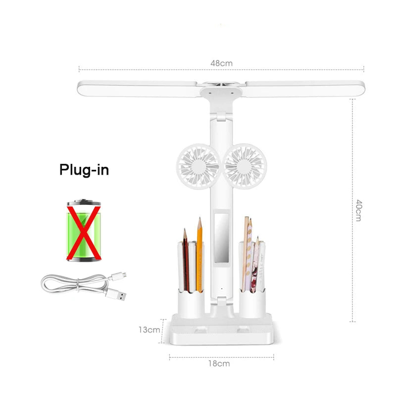 Rechargeable Table Lamp for Study Desk Lamp Reading Light LED Table Light with Fan LED Clock Dispaly Reading Lamp