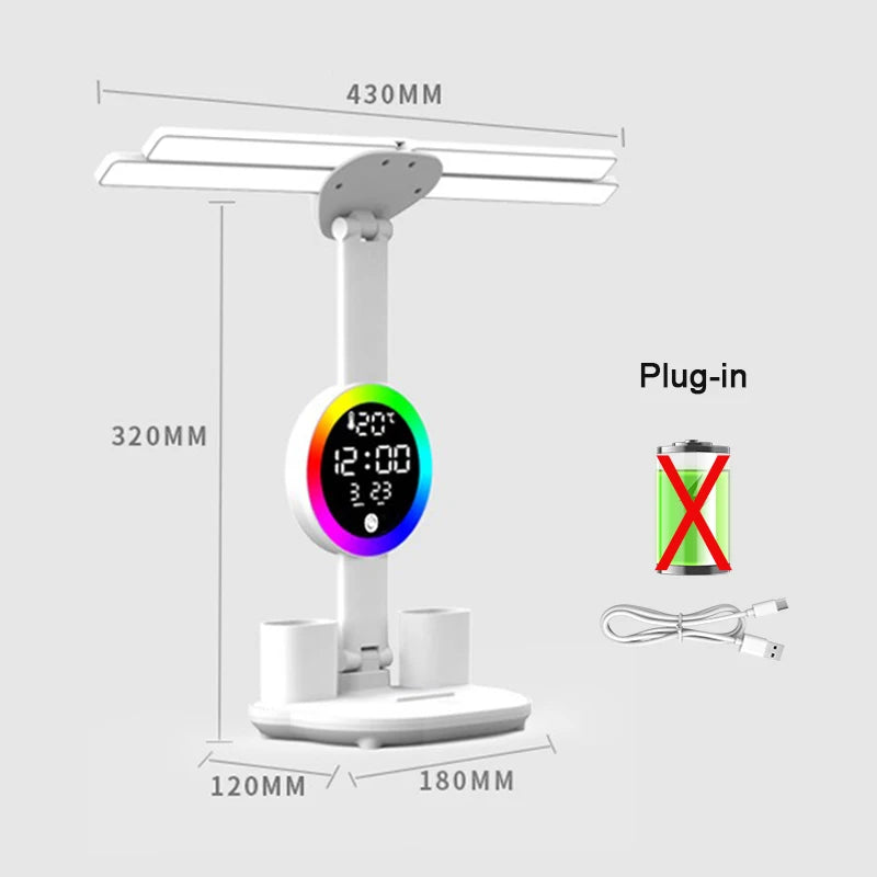 Rechargeable Table Lamp for Study, Desk Lamp Reading Light Led Table Light with Fan, Led Clock Dispaly Reading Lamp