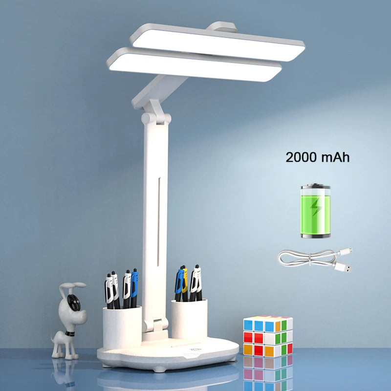 Rechargeable Table Lamp for Study, Desk Lamp Reading Light Led Table Light with Fan, Led Clock Dispaly Reading Lamp