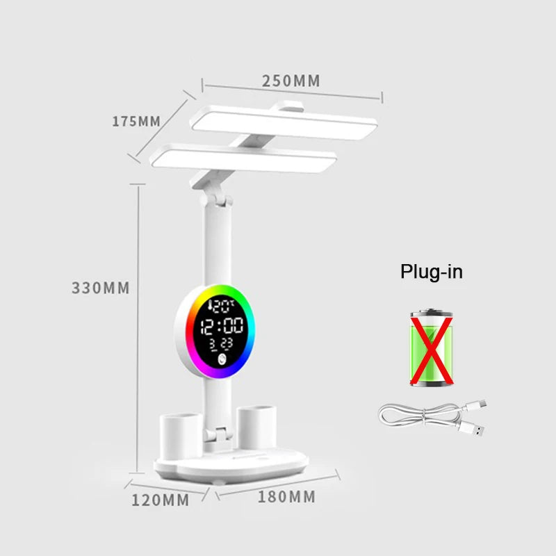 Rechargeable Table Lamp for Study, Desk Lamp Reading Light Led Table Light with Fan, Led Clock Dispaly Reading Lamp