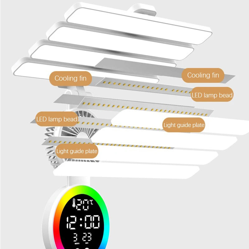 Rechargeable Table Lamp for Study, Desk Lamp Reading Light Led Table Light with Fan, Led Clock Dispaly Reading Lamp