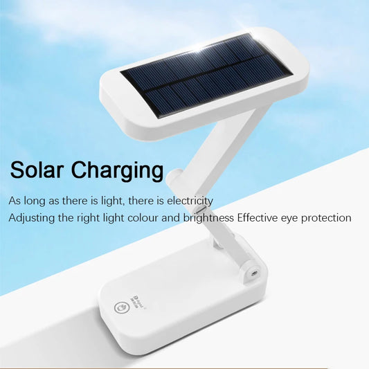 Solar Powered Foldable Desk Lamps Also USB Charging Rechargeable Eye Protection Reading Lights Bedside Dimmable Night Lighting