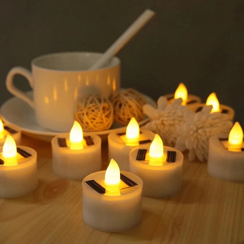 Solar Tea Light Led Candles Flameless Outdoor Waterproof Solar Tea Lights Rechargeable Candles for Party Garden Home Decor