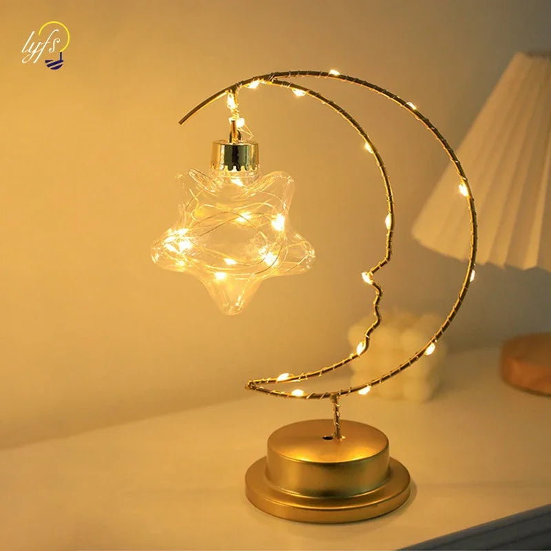 Table Lamp LED Bedroom Decoration Lamp Battery/USB Powered Moon Star Bedside Lighting Fixture For Desktop Night Lights