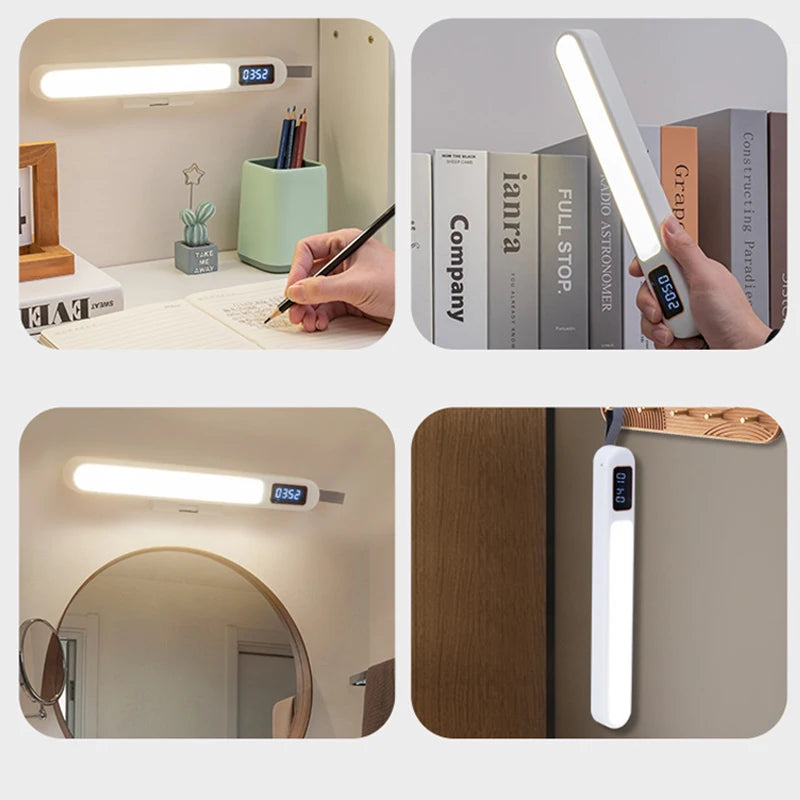 Table Lamp LED Desk Lamp With Clock Magnetic Light Multi Functional Night Light Rotatable Timing Lamp For Bedroom Table Reading