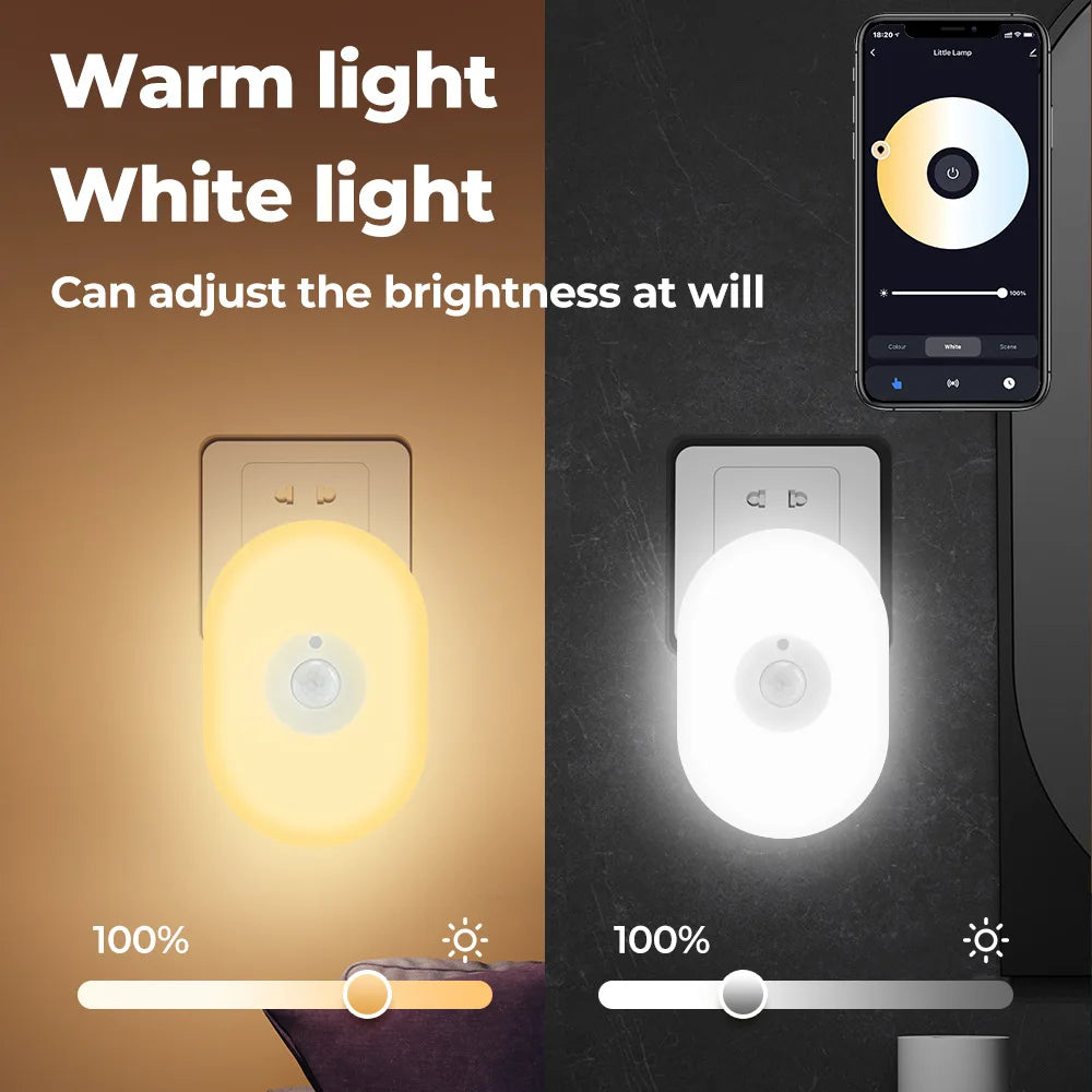 WiFi Tuya Smart Led Night Light PIR Motion Sensor Eu Us Uk Plug In Wall Lamp Warm White RGB Room App Voice For Alexa Google Home