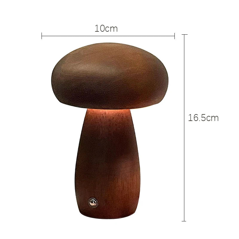 Wooden Mushrooms Night Light Touch Switch Bedroom Bedside Table Lamp Walnut Beech Wood Warm Dimmable Desk Light USB Chargeable